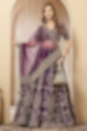Purple Blended Silk Sequin Embroidered Wedding Lehenga Set by Soniya G at Pernia's Pop Up Shop