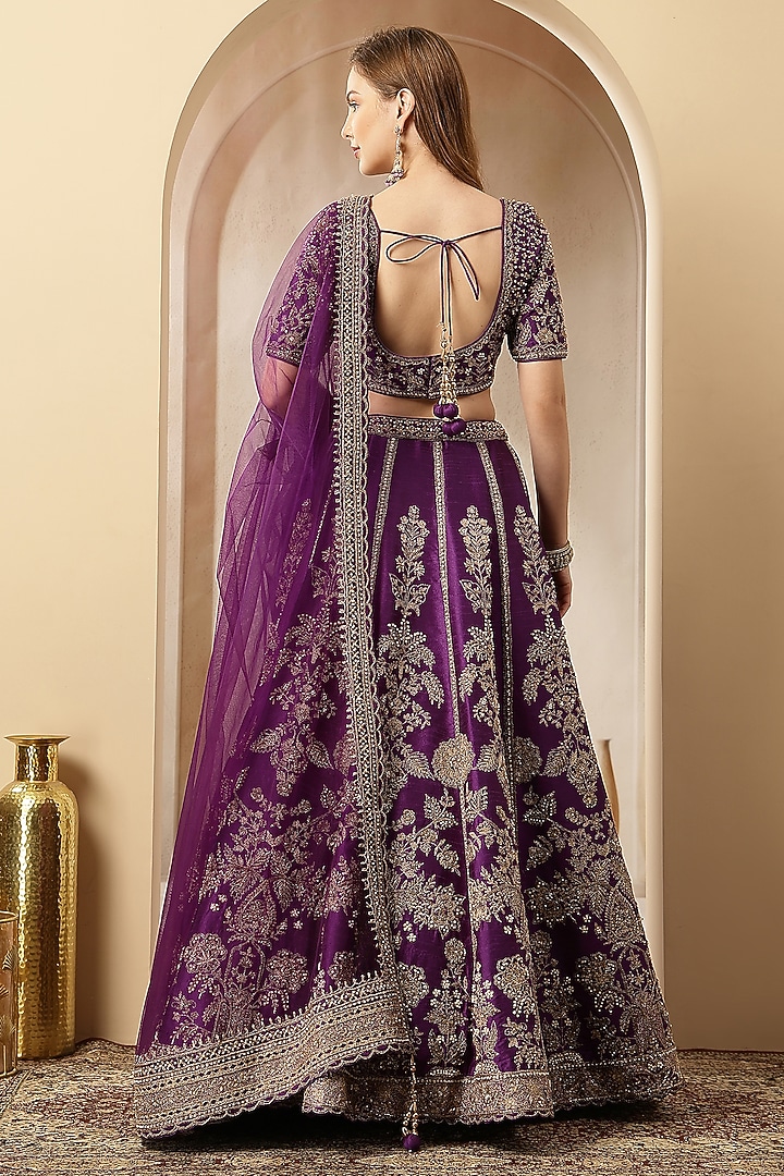 Purple Blended Silk Sequin Embroidered Wedding Lehenga Set by Soniya G at Pernia's Pop Up Shop