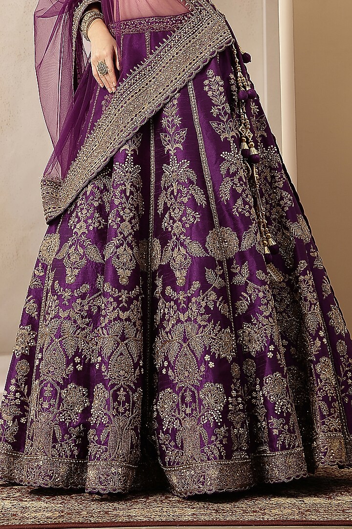 Purple Blended Silk Sequin Embroidered Wedding Lehenga Set by Soniya G at Pernia's Pop Up Shop