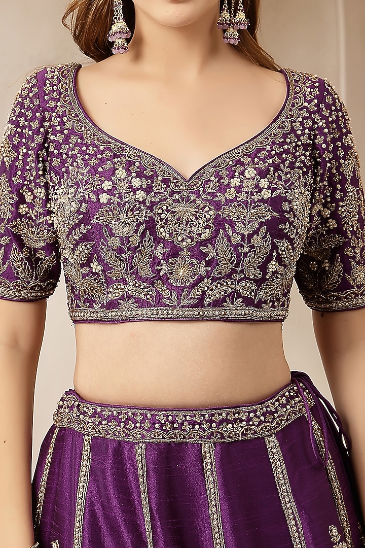 Purple Blended Silk Sequin Embroidered Wedding Lehenga Set by Soniya G at Pernia's Pop Up Shop