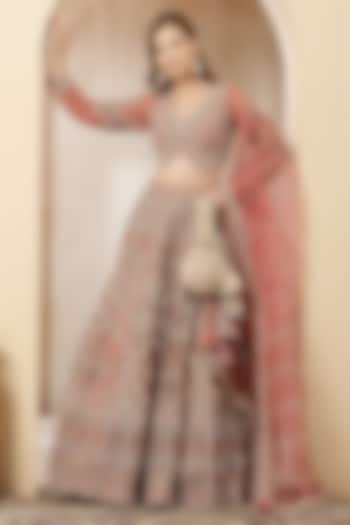 Rose Gold Blended Silk Sequin Embroidered Wedding Lehenga Set by Soniya G at Pernia's Pop Up Shop