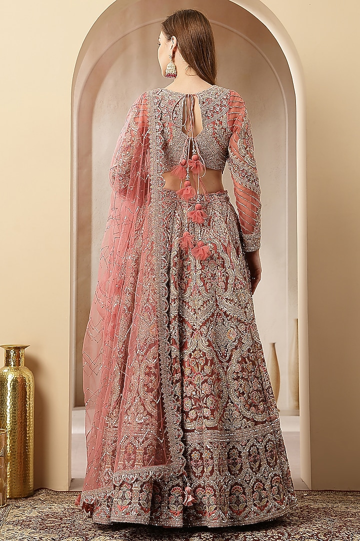 Rose Gold Blended Silk Sequin Embroidered Wedding Lehenga Set by Soniya G at Pernia's Pop Up Shop
