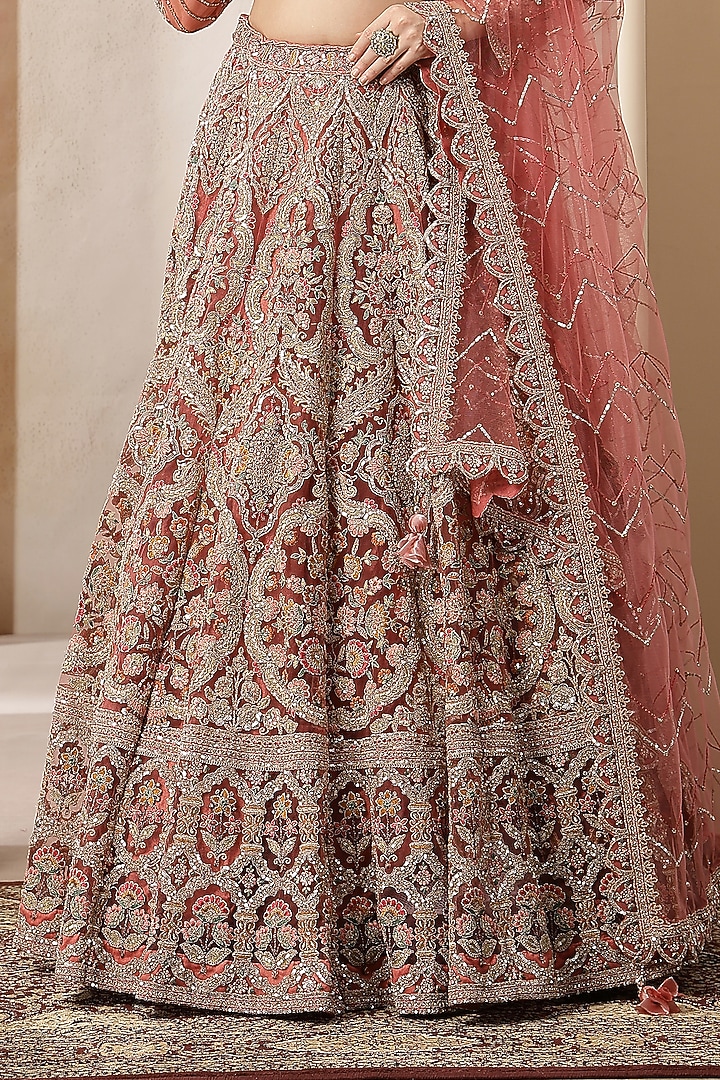 Rose Gold Blended Silk Sequin Embroidered Wedding Lehenga Set by Soniya G at Pernia's Pop Up Shop