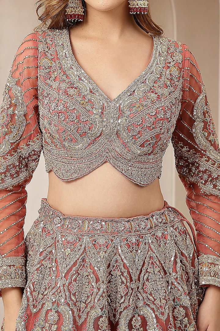 Rose Gold Blended Silk Sequin Embroidered Wedding Lehenga Set by Soniya G at Pernia's Pop Up Shop