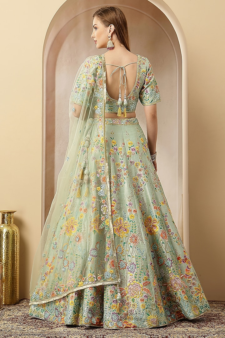 Multi-Colored Blended Silk Sequin Embroidered Wedding Lehenga Set by Soniya G at Pernia's Pop Up Shop