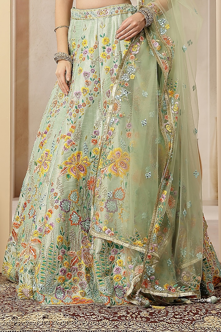 Multi-Colored Blended Silk Sequin Embroidered Wedding Lehenga Set by Soniya G at Pernia's Pop Up Shop