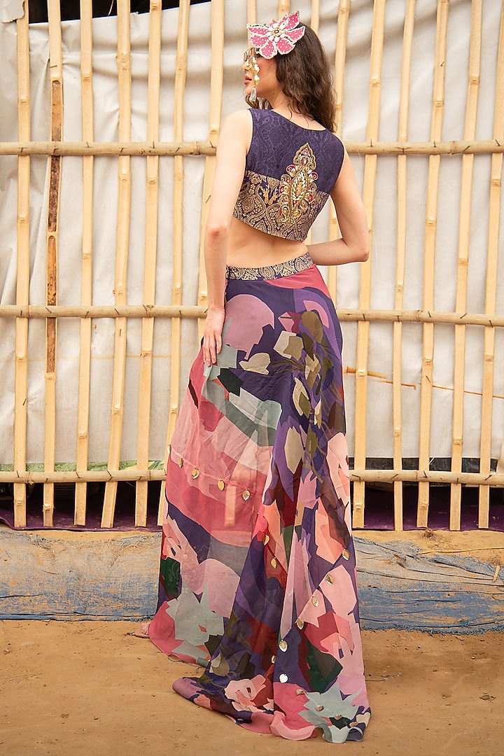 Purple Silk Blend Hand Embroidered Draped Pant Set by Soniya G at Pernia's Pop Up Shop