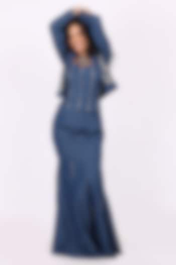 Blue Denim Fish-Cut Skirt Set by Soniya G at Pernia's Pop Up Shop