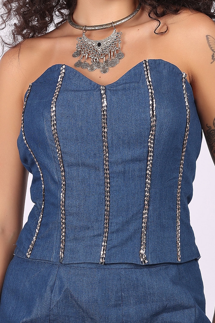 Blue Denim Fish-Cut Skirt Set by Soniya G at Pernia's Pop Up Shop