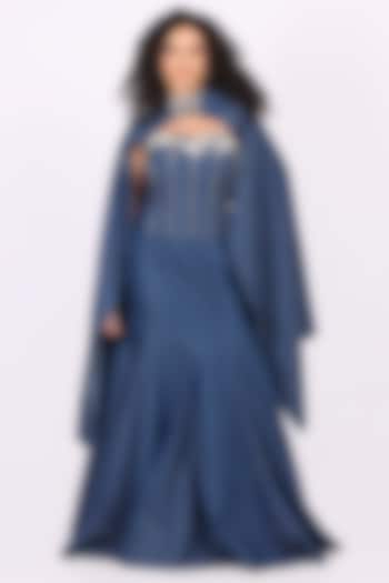 Blue Denim Fish-Cut Skirt Set by Soniya G at Pernia's Pop Up Shop