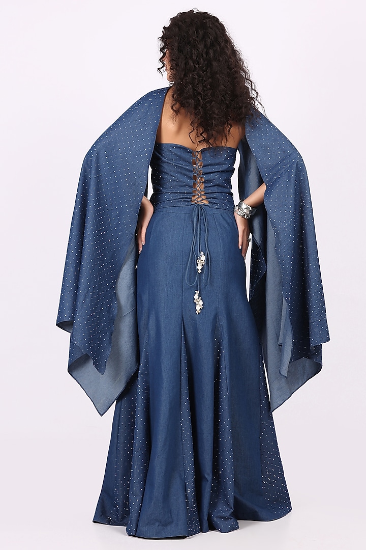 Blue Denim Fish-Cut Skirt Set by Soniya G at Pernia's Pop Up Shop