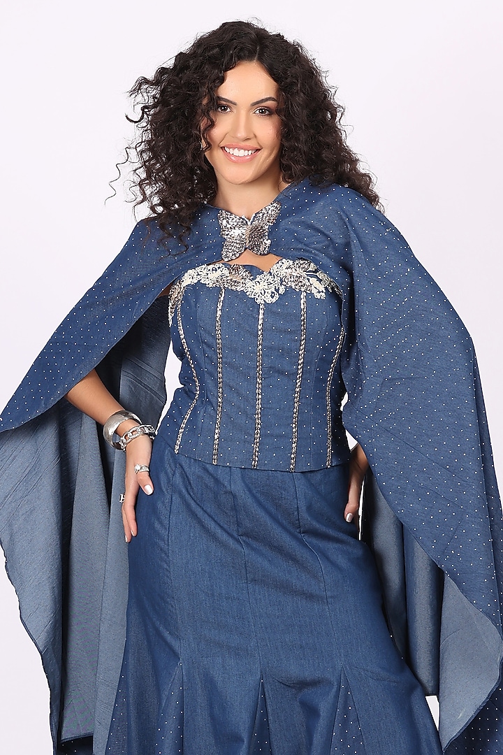 Blue Denim Fish-Cut Skirt Set by Soniya G at Pernia's Pop Up Shop