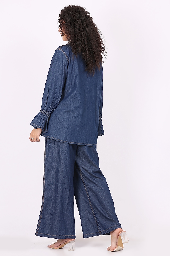 Blue Denim Floral Embroidered Co-Ord Set by Soniya G at Pernia's Pop Up Shop