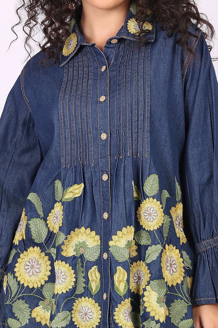 Blue Denim Floral Embroidered Co-Ord Set by Soniya G at Pernia's Pop Up Shop