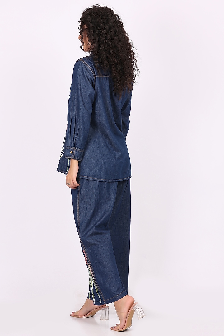 Indigo Blue Denim Floral Embroidered Co-Ord Set by Soniya G at Pernia's Pop Up Shop