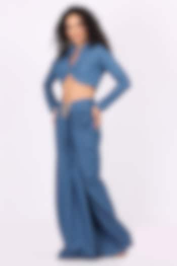 Sky Blue Denim Draped Skirt Set by Soniya G at Pernia's Pop Up Shop
