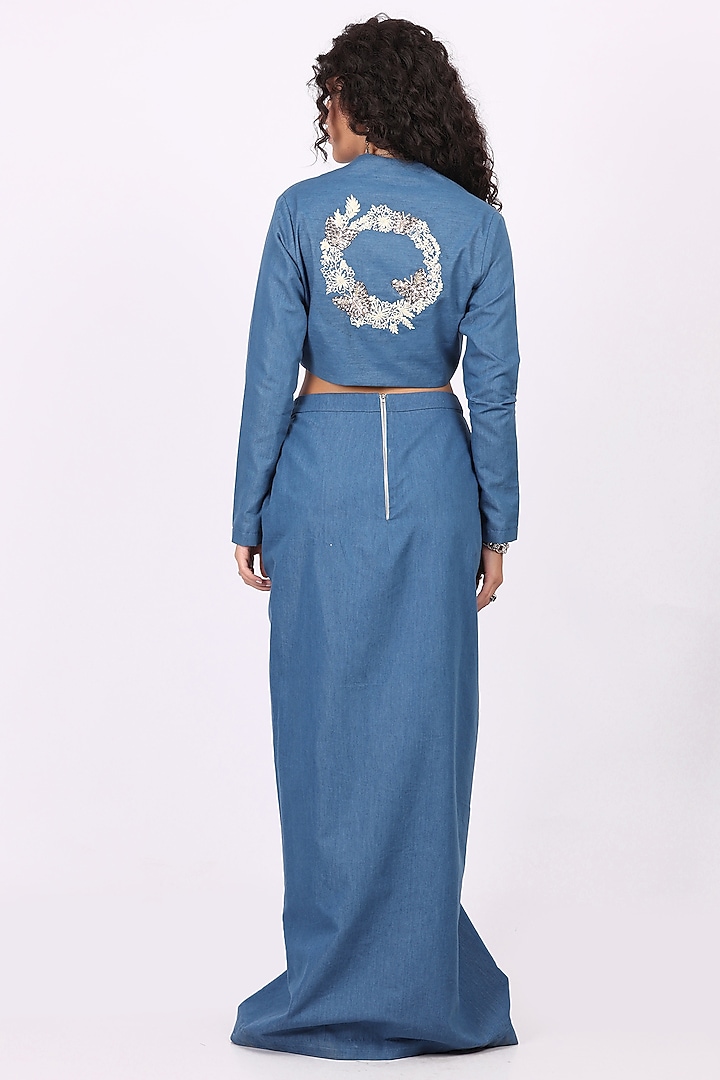Sky Blue Denim Draped Skirt Set by Soniya G at Pernia's Pop Up Shop