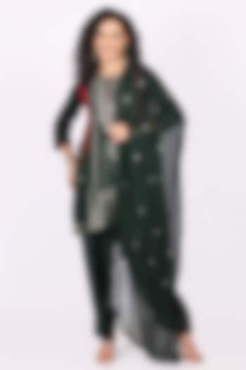 Bottle Green Cotton Crepe Embroidered Kurta Set by Soniya G at Pernia's Pop Up Shop