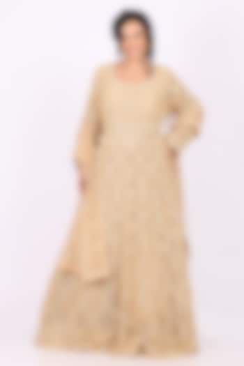 Golden Net Embroidered Wedding Anarkali Set by Soniya G at Pernia's Pop Up Shop