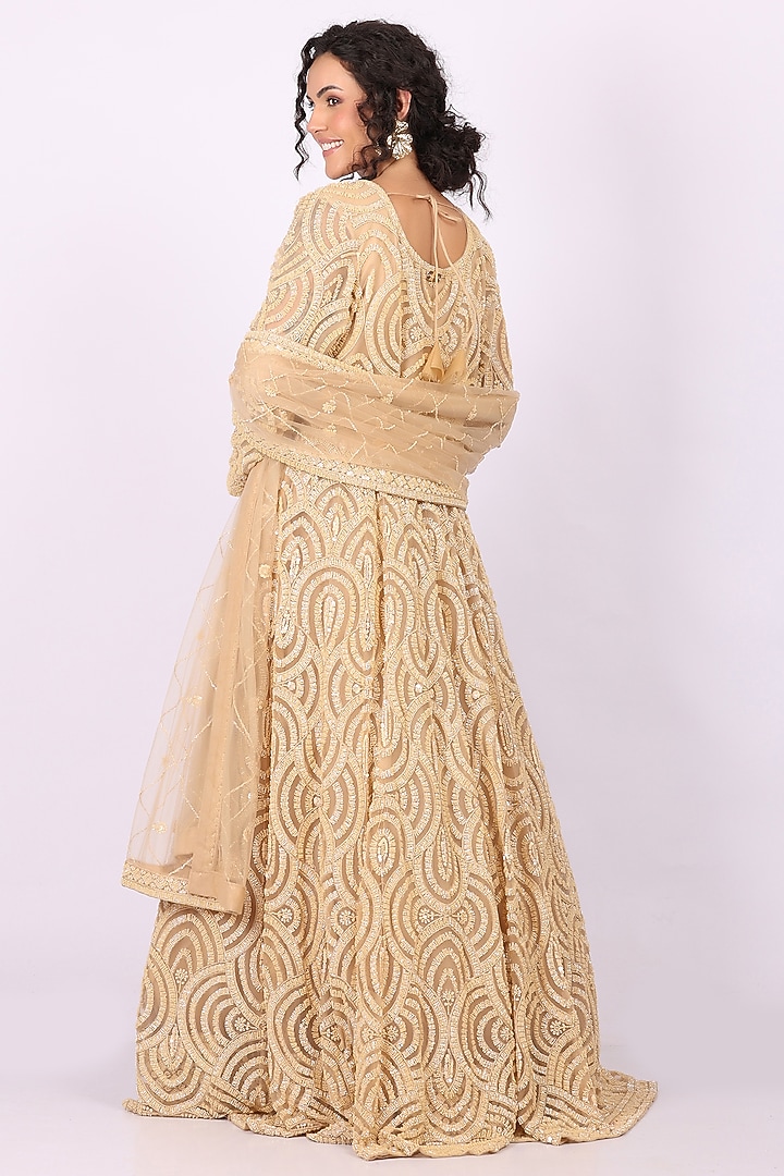 Golden Net Embroidered Wedding Anarkali Set by Soniya G at Pernia's Pop Up Shop