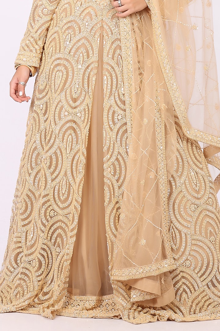 Golden Net Embroidered Wedding Anarkali Set by Soniya G at Pernia's Pop Up Shop