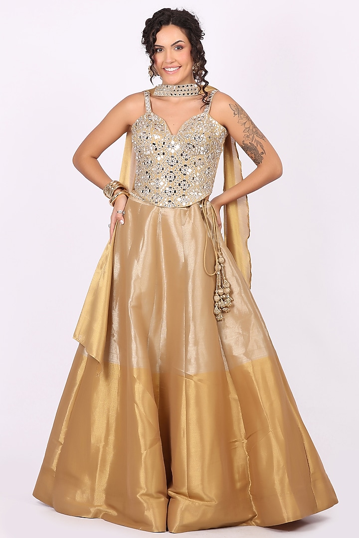Golden Tissue Lehenga Set by Soniya G at Pernia's Pop Up Shop