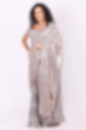 Silver Net Sequin Embellished Draped Wedding Saree Set by Soniya G at Pernia's Pop Up Shop