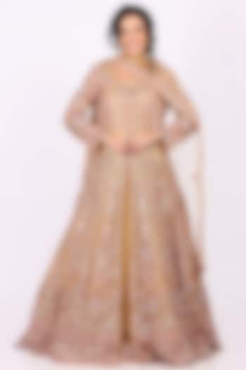 Pink Net Hand Embroidered Wedding Anarkali Set by Soniya G at Pernia's Pop Up Shop