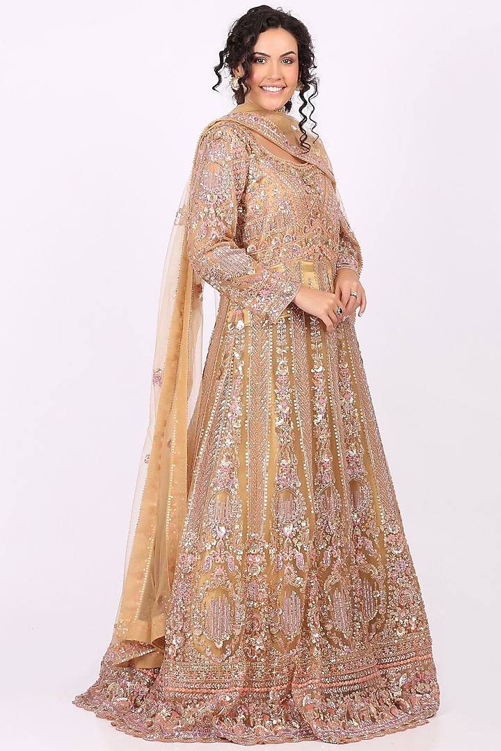 Pink Net Hand Embroidered Wedding Anarkali Set by Soniya G at Pernia's Pop Up Shop