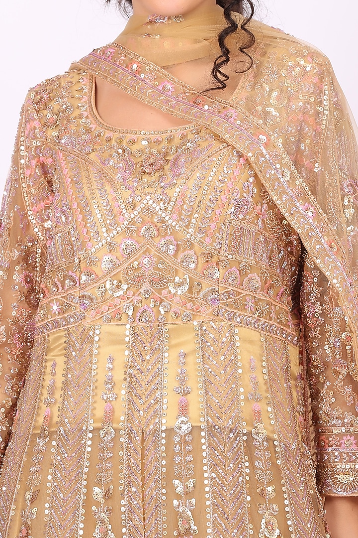 Pink Net Hand Embroidered Wedding Anarkali Set by Soniya G at Pernia's Pop Up Shop