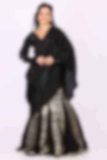 Black Pleated Tissue Embellished Draped Wedding Saree Set by Soniya G at Pernia's Pop Up Shop