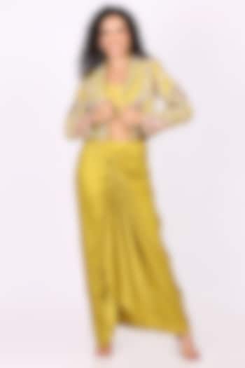 Yellow Modal Satin Draped Skirt Set by Soniya G at Pernia's Pop Up Shop