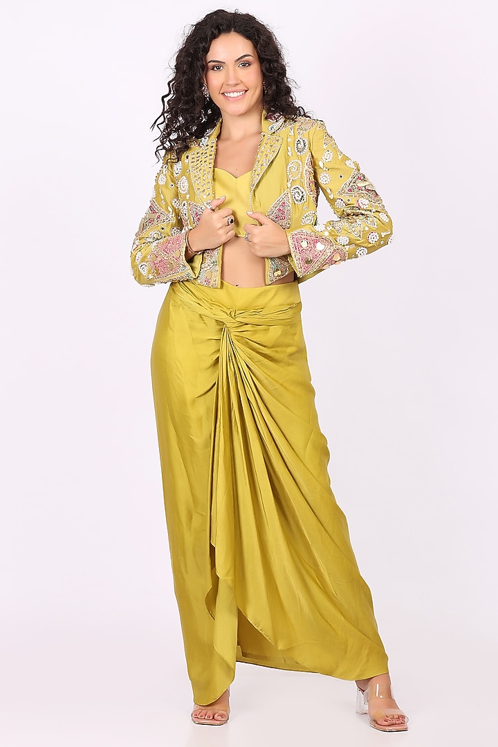 Yellow Modal Satin Draped Skirt Set by Soniya G at Pernia's Pop Up Shop