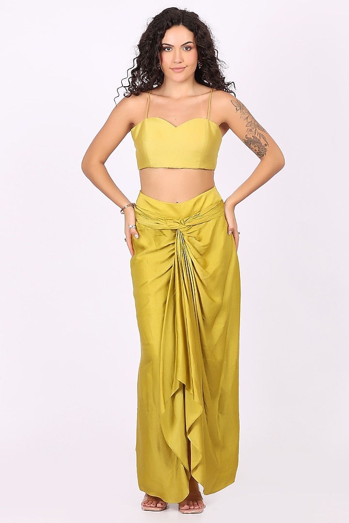 Yellow Modal Satin Draped Skirt Set by Soniya G at Pernia's Pop Up Shop