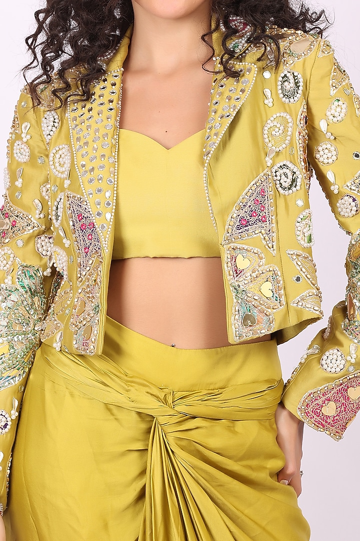 Yellow Modal Satin Draped Skirt Set by Soniya G at Pernia's Pop Up Shop