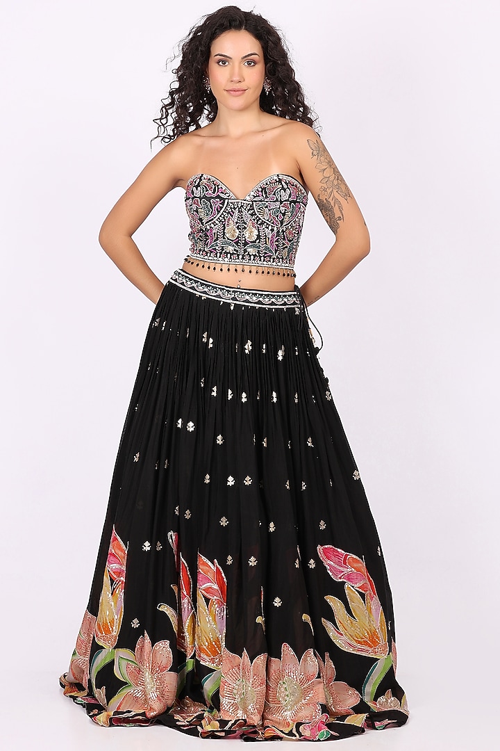 Black Georgette Embroidered Lehenga Set by Soniya G at Pernia's Pop Up Shop