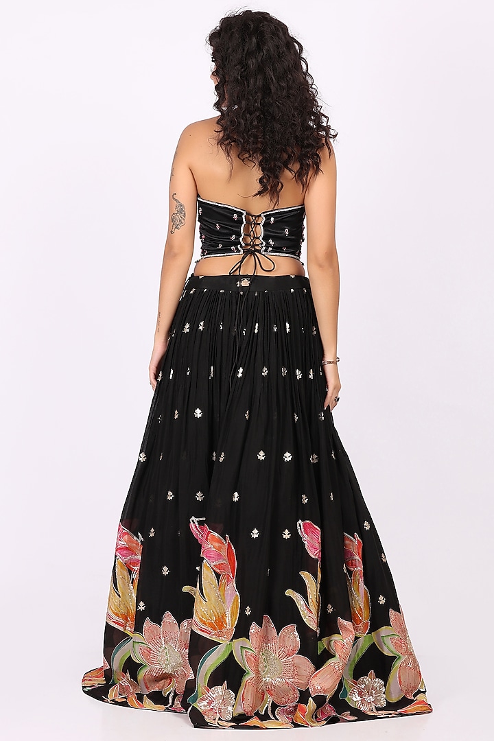Black Georgette Embroidered Lehenga Set by Soniya G at Pernia's Pop Up Shop