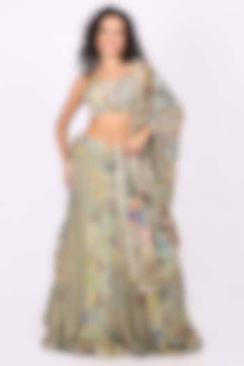 Green Georgette Printed Wedding Lehenga Set by Soniya G at Pernia's Pop Up Shop