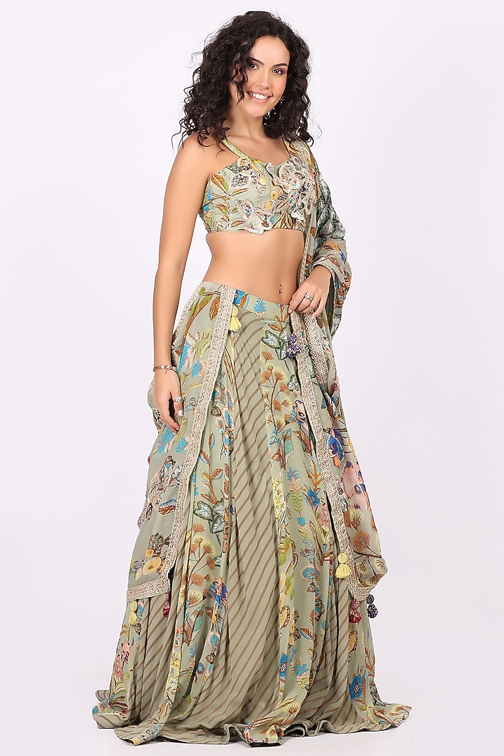 Green Georgette Printed Wedding Lehenga Set by Soniya G at Pernia's Pop Up Shop