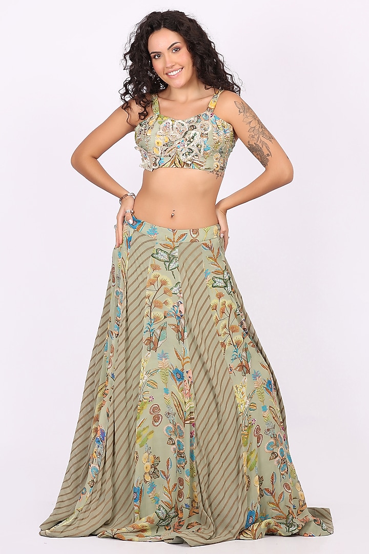 Green Georgette Printed Wedding Lehenga Set by Soniya G at Pernia's Pop Up Shop