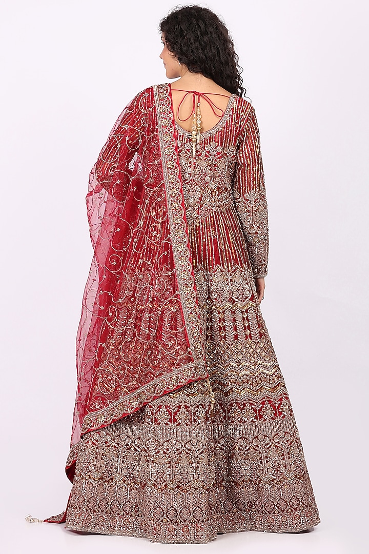 Red Net Hand Embroidered Wedding Lehenga Set by Soniya G at Pernia's Pop Up Shop