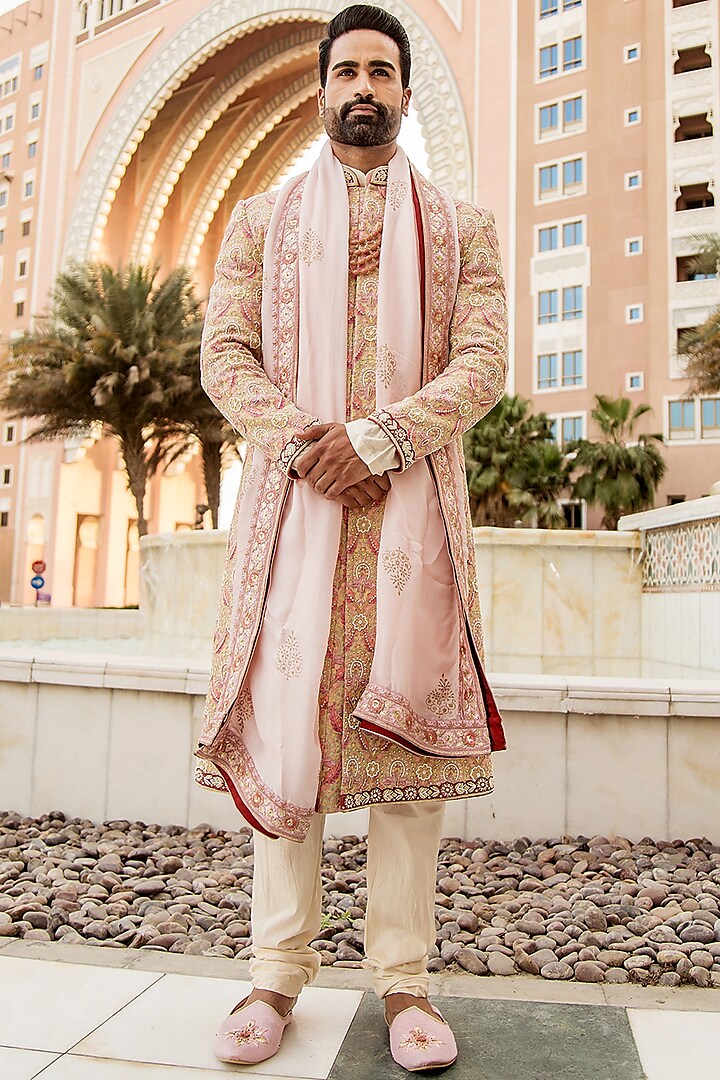 Multi Colored Sherwani Set With Mala For Boys by Soniya G KIDS at Pernia's Pop Up Shop