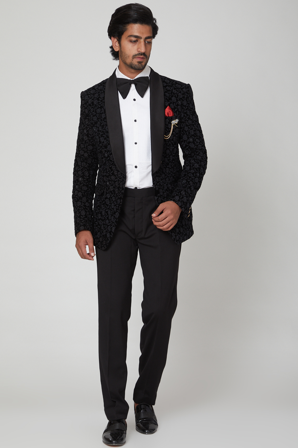 Black Embroidered Tuxedo Set For Boys by Soniya G KIDS