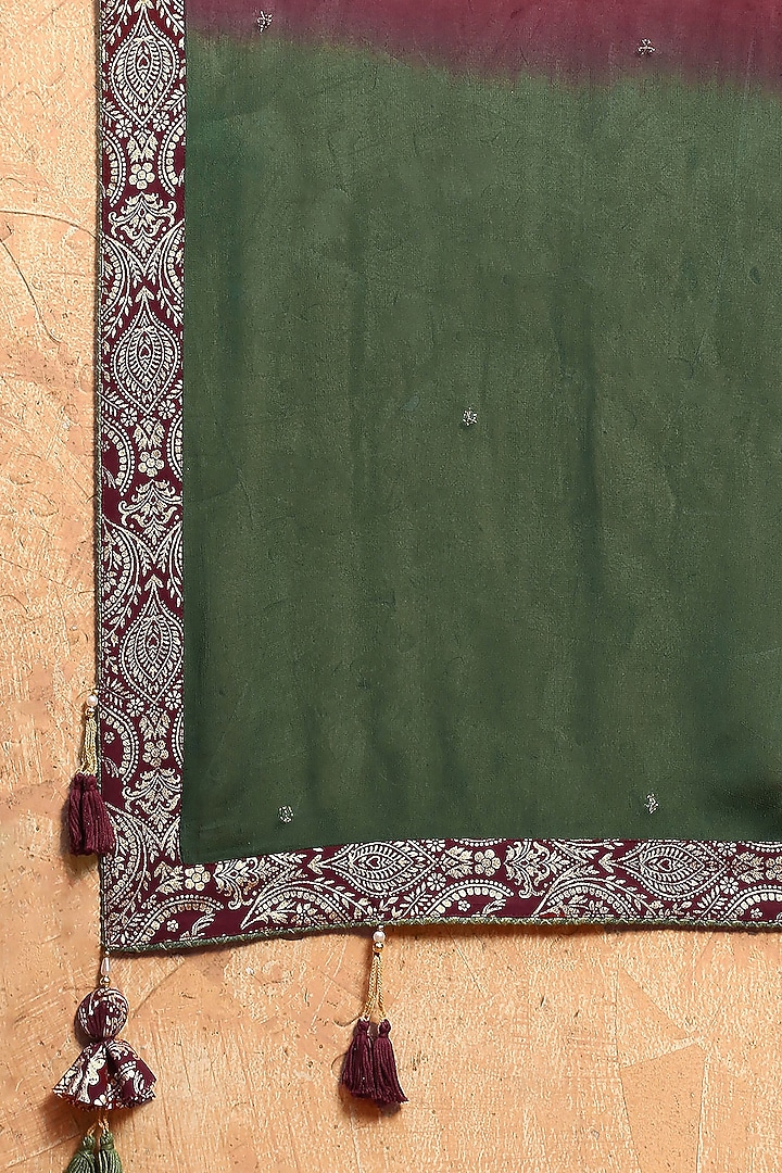 Maroon Ombre Silk Blend Printed & Embroidered Wedding Anarkali Set by Soniya G at Pernia's Pop Up Shop