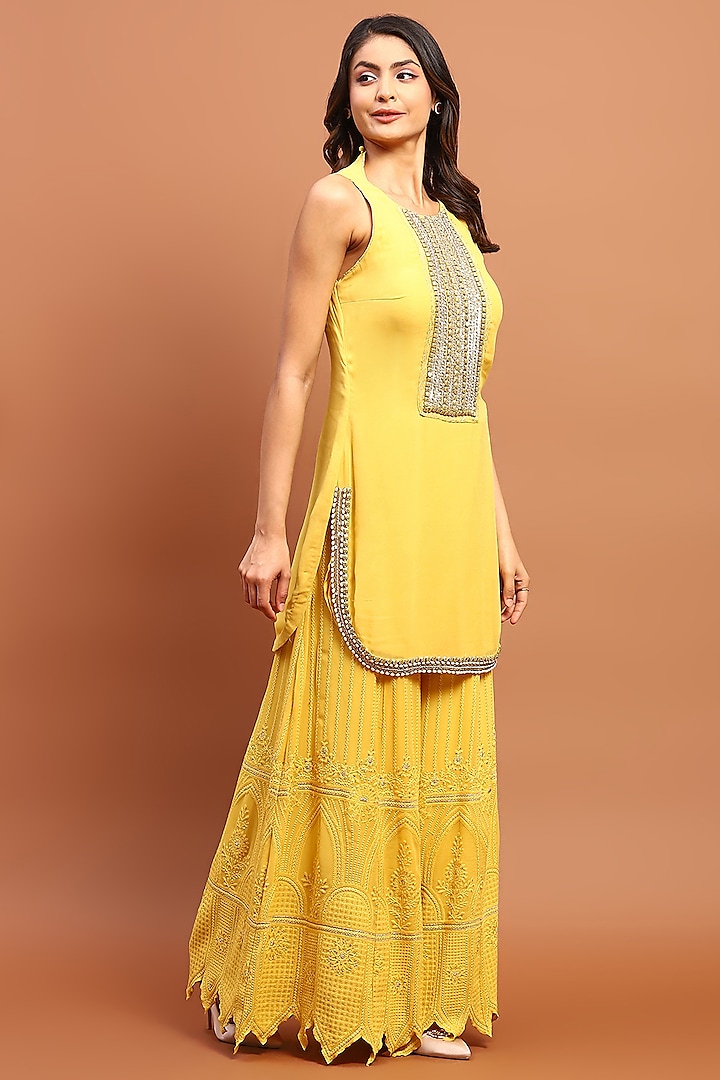 Yellow Chikankari Gharara Set by Soniya G at Pernia's Pop Up Shop
