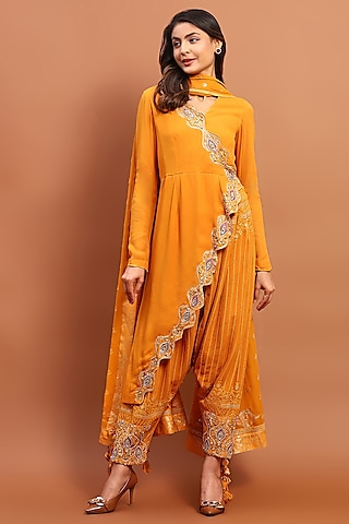 Mustard Georgette Embroidered Kurta Set by Soniya G