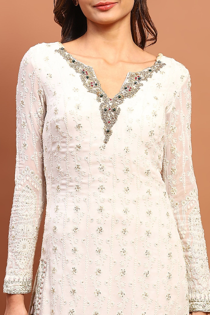 White Chikankari Embroidered Kurta Set by Soniya G at Pernia's Pop Up Shop