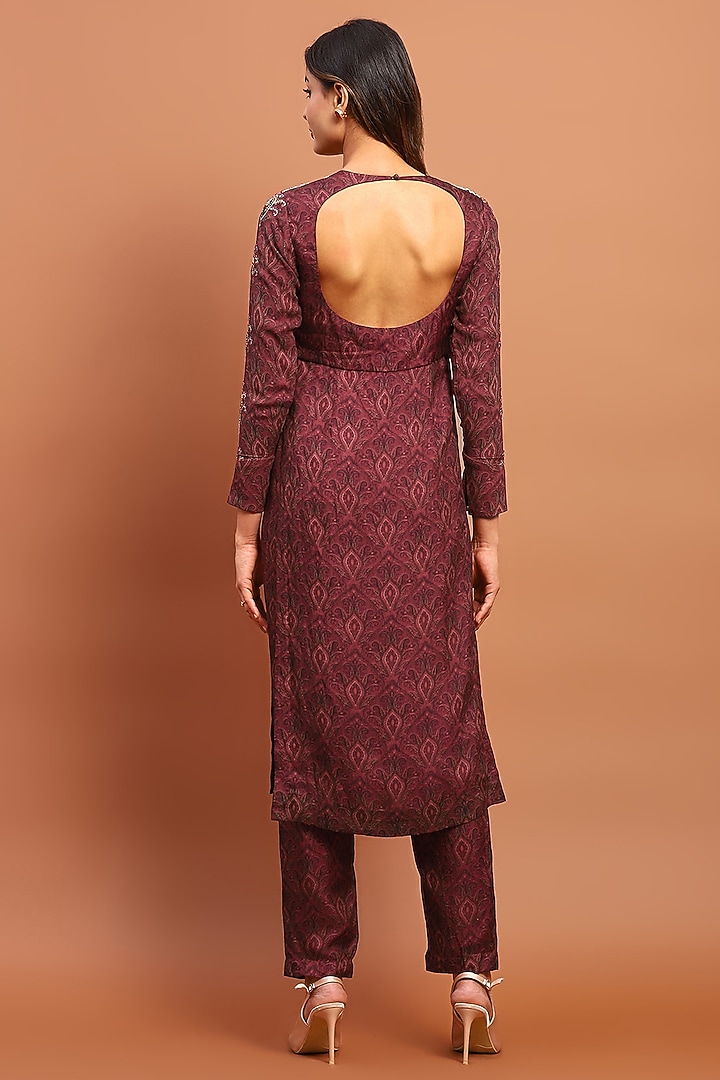 Maroon Cotton Blend Printed & Embroidered Kurta Set by Soniya G at Pernia's Pop Up Shop