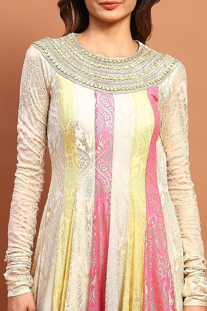 Multi-Colored Silk Blend Printed & Embroidered Wedding Anarkali Set by Soniya G at Pernia's Pop Up Shop