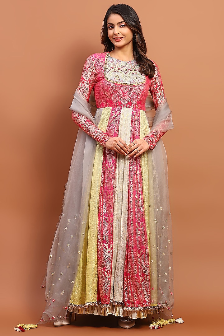 Multi-Colored Silk Blend & Georgette Printed Anarkali Set by Soniya G at Pernia's Pop Up Shop